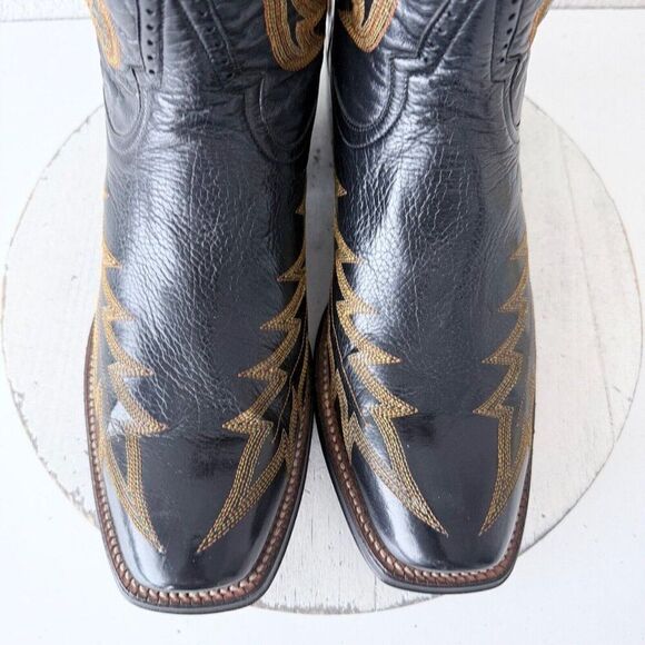 Rod Patrick Mens Cowboy Boots 11B Black Calf Leather Western #4 Heel Blunt Toe - Picture 6 of 16